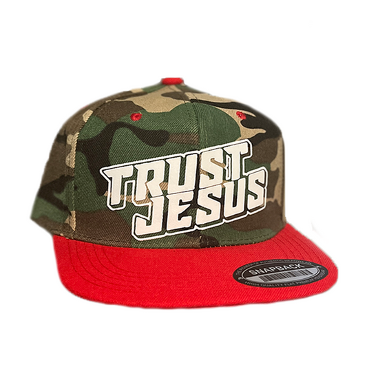 TRUST JESUS CAMO HAT WITH RED BIB