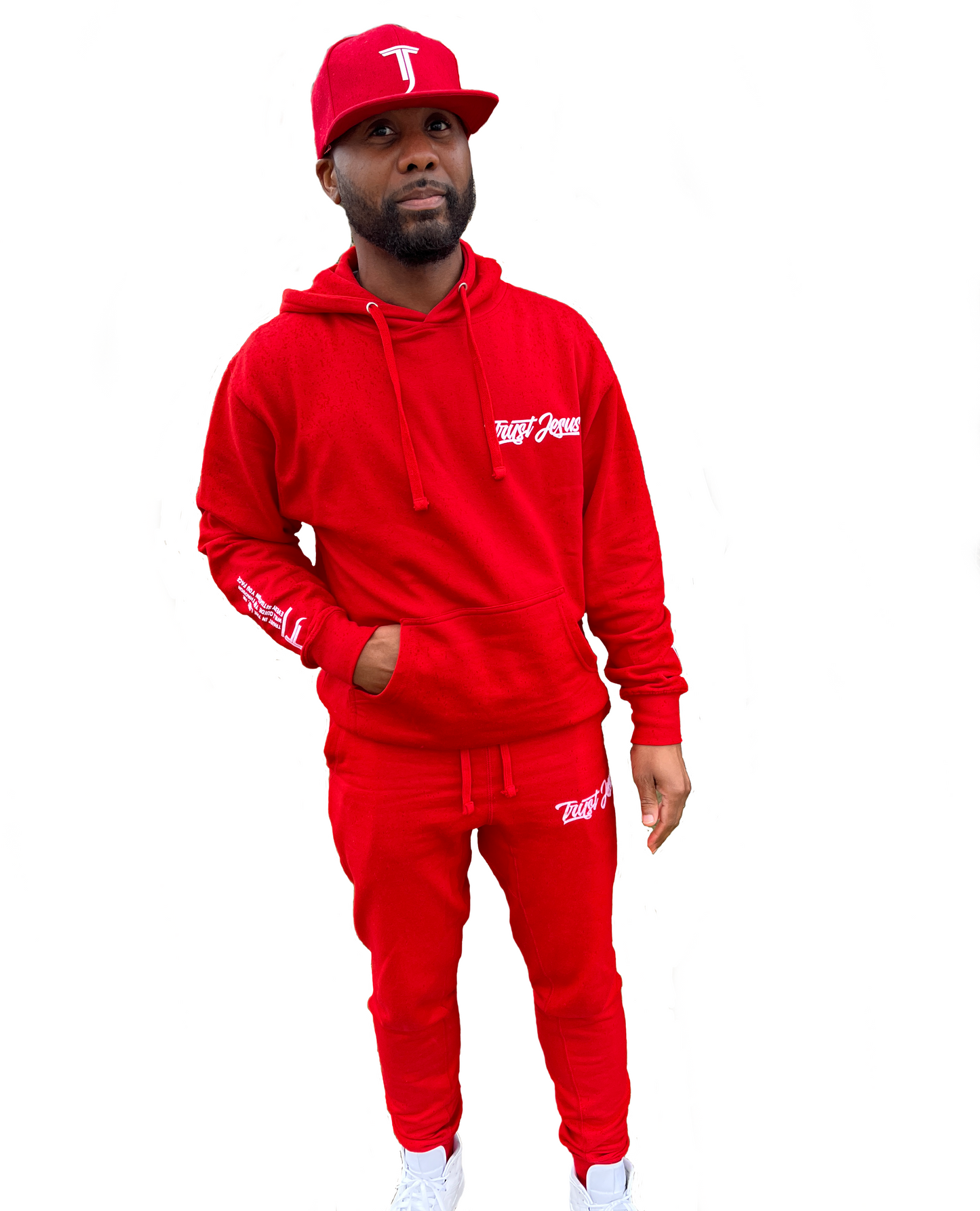 TRUST JESUS RED AND WHITE JOGGING SUIT