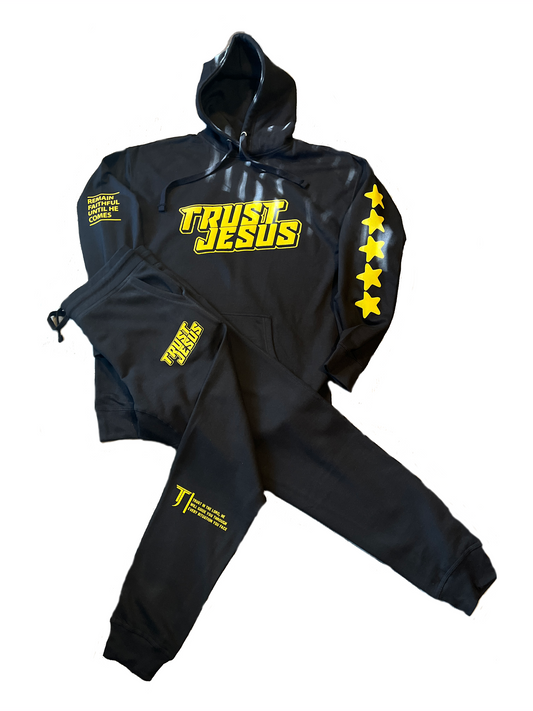 TRUST JESUS NAVY AND GOLD JOGGING SUIT