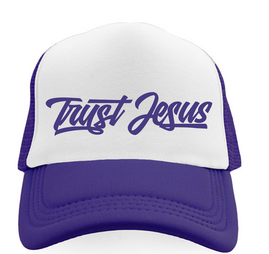 TRUST JESUS PURPLE TRUCKER HAT