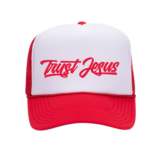 TRUST JESUS RED TRUCKER HAT